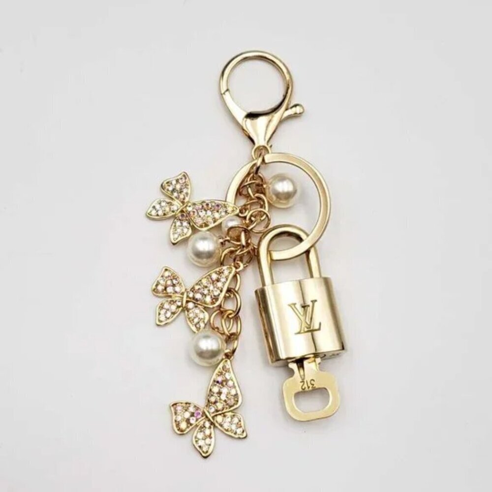 Authentic LV Gold Padlock & Key Set ✨ Luxury Bag Charm w/ Unbranded Keychain
